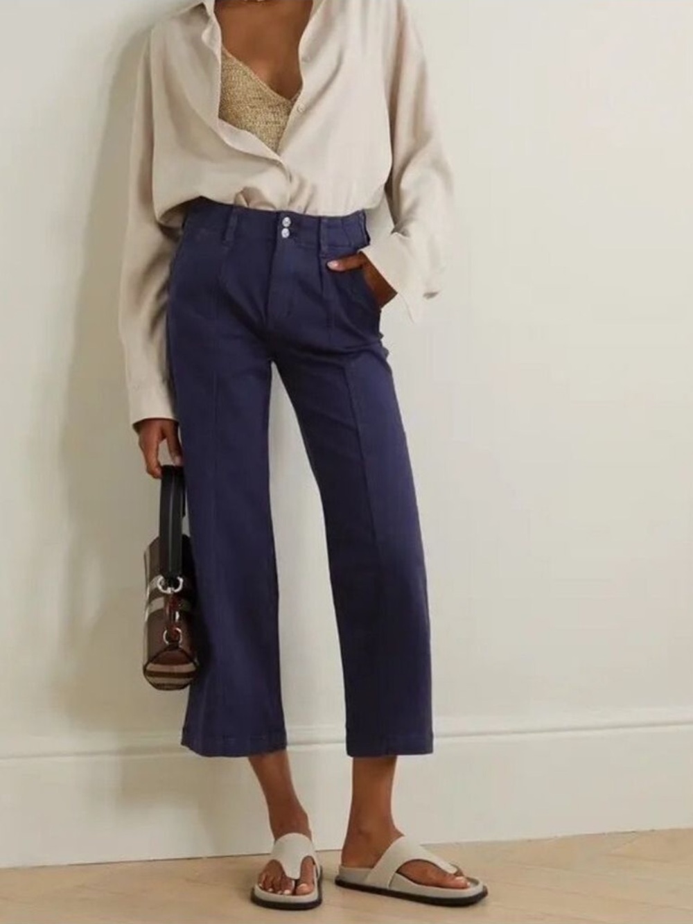 Paige Brooklyn Wide Leg Crop Pants in Vintage Cosmic Navy High Rise Size 25